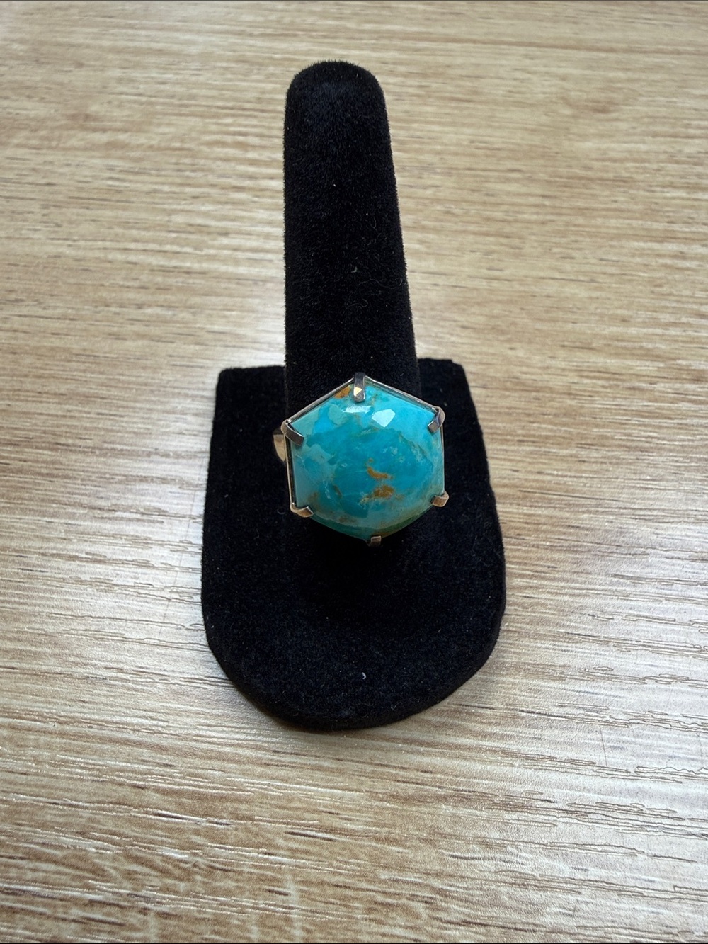 Vintage Turquoise and Sterling Silver Hexagon Statement Ring - size 7